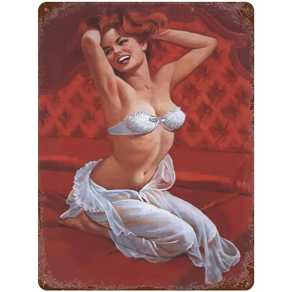 Металлические жестяные знаки Pinup Girls Vintage Board Plate Retro Wall Art Sexy Lady Poster для дома Cafe Bar Pubs Iron Painting Decoration