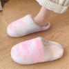 Fashion Tie Dye Gradient Fluffy House Slippers Women Winter Warm Furry Plush Shoes Woman Cozy Flat Heels Indoor Bedroom Fuzzy Slippers