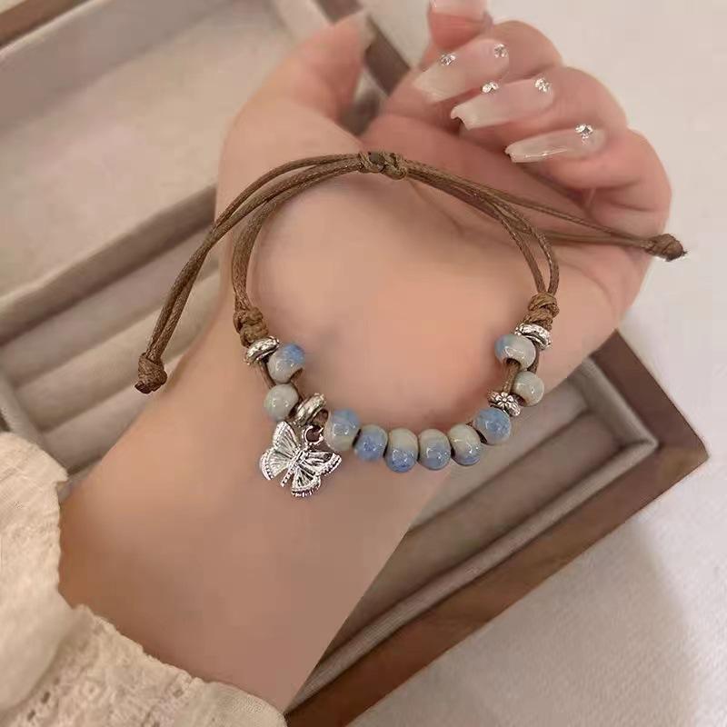 Новый китайский ретро этнический стиль плетеный керамический браслет-бабочка женские элементы национального стиля литературная ручная веревка универсальные ювелирные изделия прилив