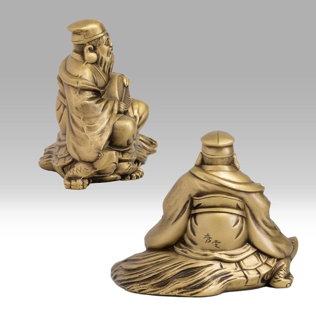 One of the Seven Lucky Gods, Jurojin, Silky Gold. Sculptor: Shuun Makita. Original: Antique Gold. Buddhist Statue. Takaoka Bronzeware (Jurojin 7F).