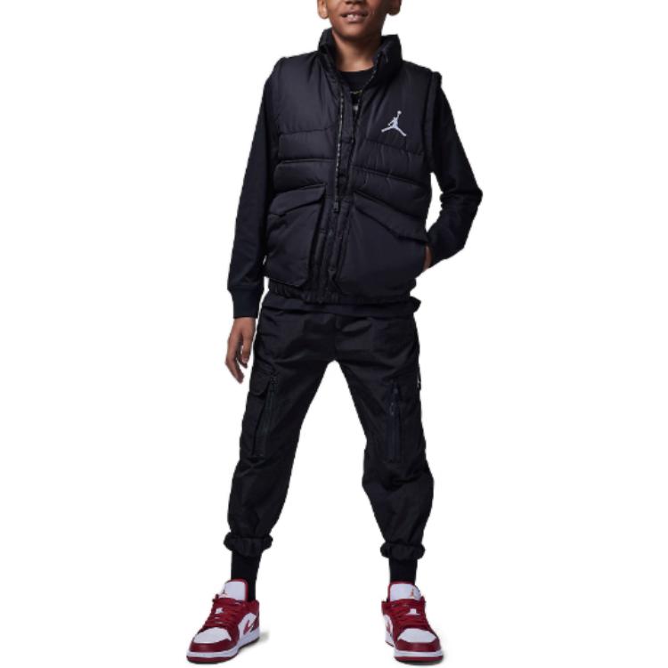 Nike Однотонный жилет без рукавов на молнии со стойкой воротником Детские топы Черный 95B662-023