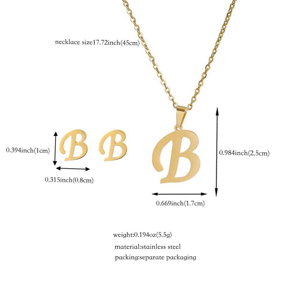 Набор украшений из титановой стали: Невыцветающее ожерелье и серьги с английскими буквами