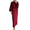 Southeast Asian Fashion Lantern Sleeves Waist Hip Crewneck Long Sleeve Women's Dress Plus Size
