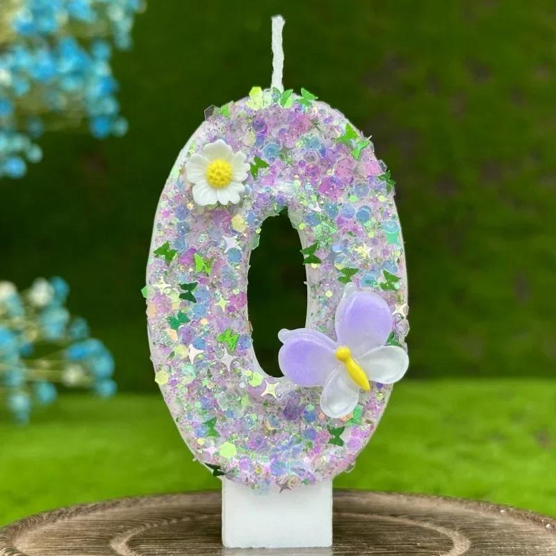 2026 New 0-9 Digits DIY Birthday Candles Butterfly Flowers Children's Birthday Girls Number Cake Decorations Candle Room Decor