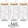 500ml Pink Bow Cute Glass Cups with Lids and Straw Tumbler Glass Cup for Iced Milk Coffee Smoothie Cocktail Matcha Juice Cup