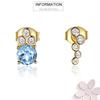 Unique Sky Blue Topaz White Round AAA Cubic Zircon Yellow Gold Plated 925 Sterling Silver Stud Earrings