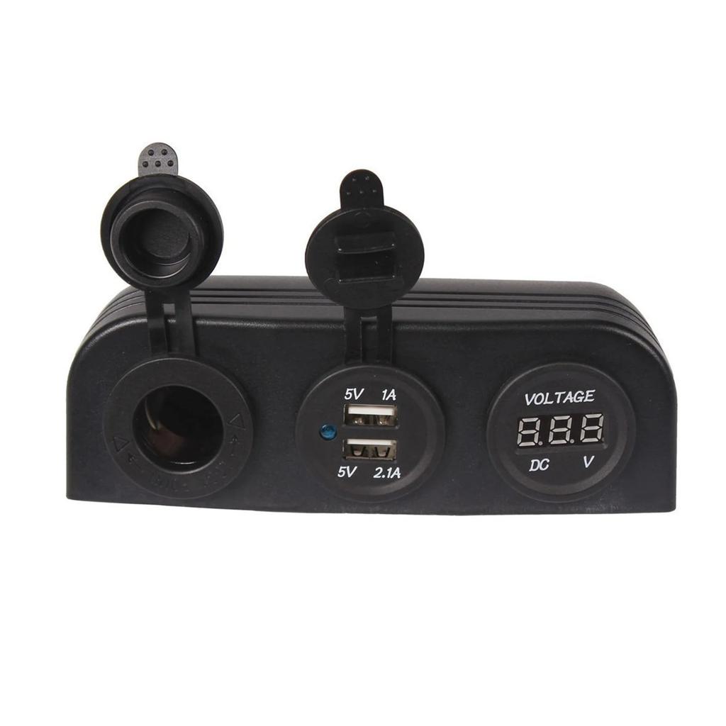 3 Hole Tent Plug Voltmeter, Car USB Charger, Universal, 12V, 24V, Car Lighter Power Adapter, Accessories