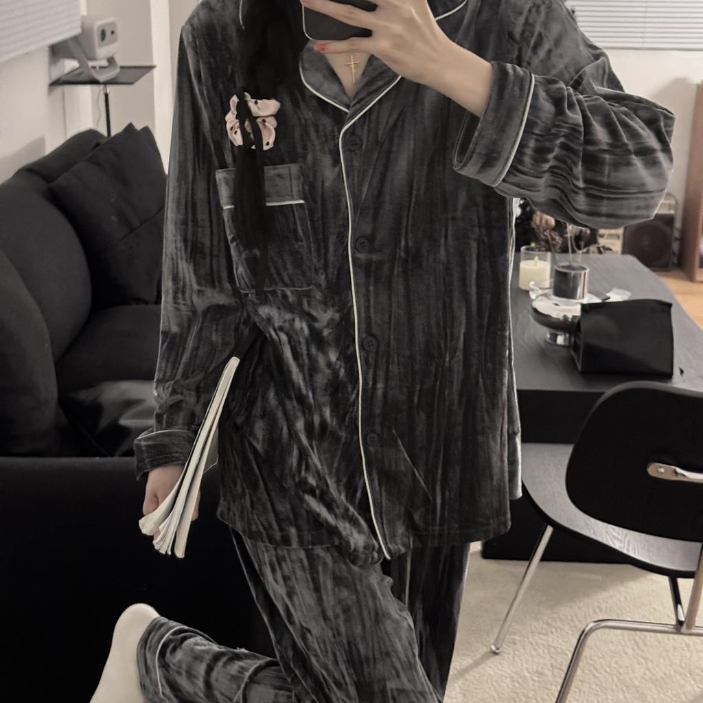Korean Style Velvet Pajamas Women Autumn Winter Sleepwear Long Sleeve Casual Nightwear Pyjamas Suit Home Clothes Sleep Set