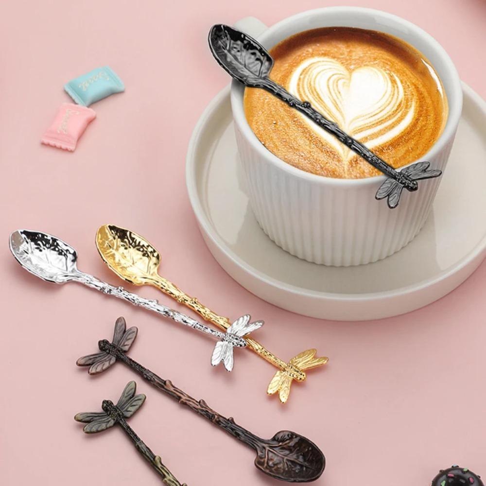 Vintage Dessert Spoon Zinc Zinc Zinc Alloy Teaspoon Stirring Spoon Dragonfly Coffee Spoon Cake