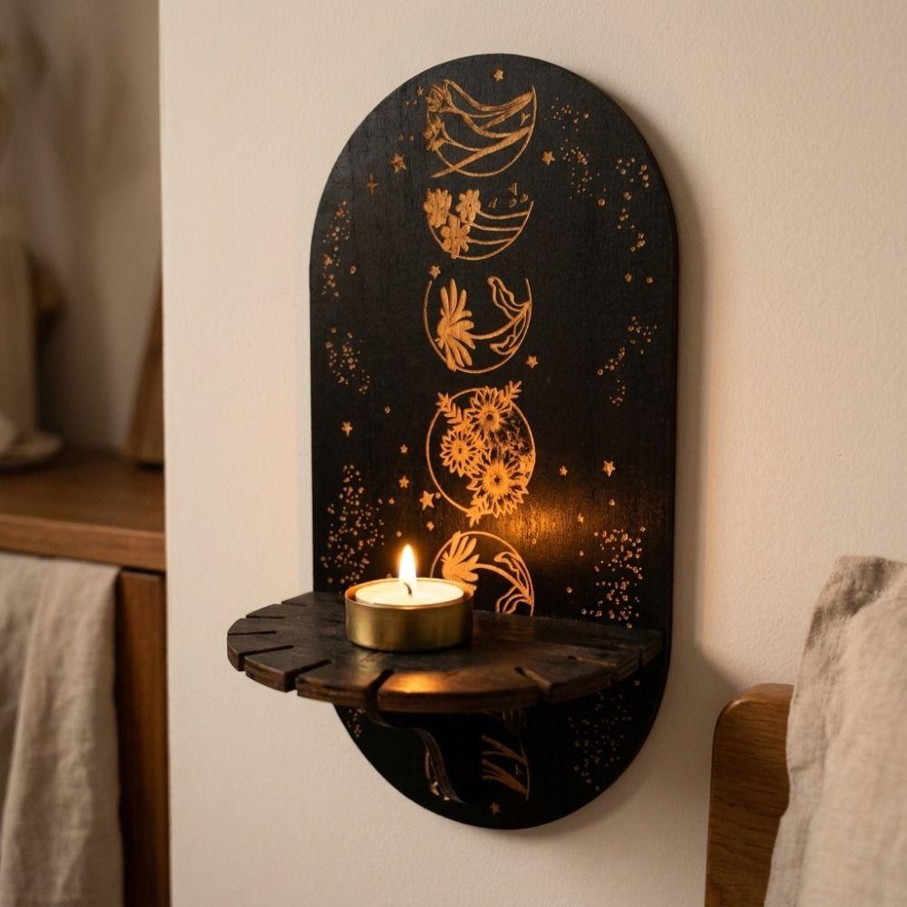 Wooden Wall Mounted Shelf Sun Moon Wall Display Stand Multi-Functional Wall Decoration Home