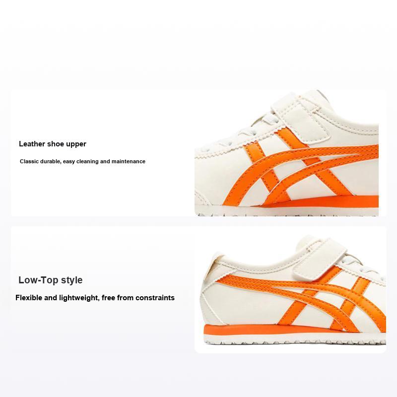ONITSUKA TIGER Mexico 66 Кожа Ретро Беговые Низкие Кроссовки Детские Повседневные Кроссовки Детские Кроссовки Белый Оранжевый 1184A049-100