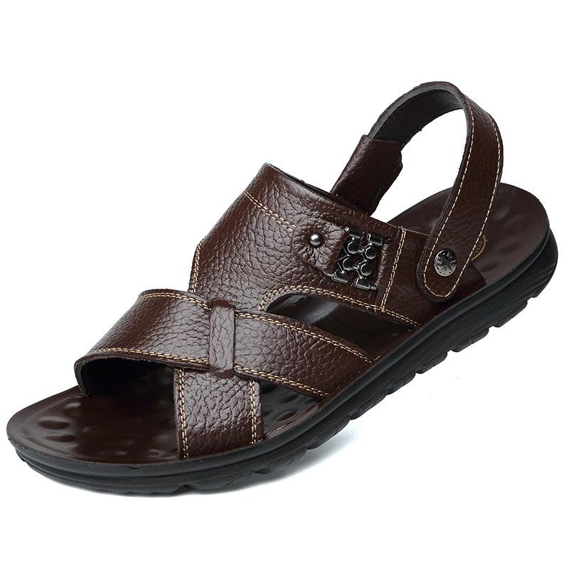 Мужские сандалии мужская верхняя одежда 2025 лето новая кожаная пляжная обувь сандалии двойного назначения дышащая воловья кожа папины кроссовки