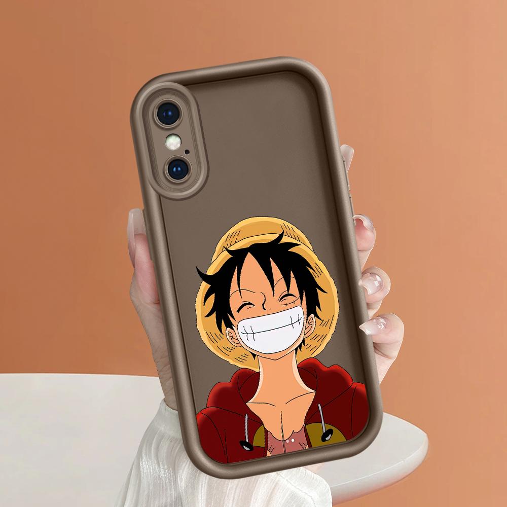 Cartoon Cute Anime Luffy Square Phone Cover for Realme OPPO Reno VIVO Infinix Tecno Oneplus Full Cover Camera Shockproof Protection Rubber Case
