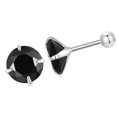 Black Crystal Silver Screw-on Stud Earrings, Size L