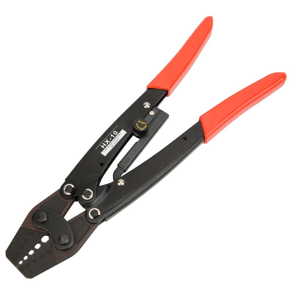 HX 10 Carbon Steel Crimper Ratchet Terminal Crimper Pliers 1.25 10mm AWG10 6 Red Handle