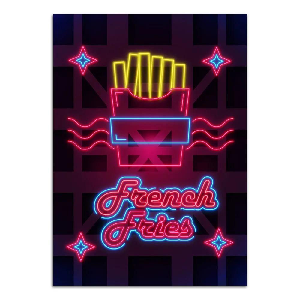 Неоновая вывеска Арт Такос Рамен Еда Постер Принт Хот-дог Картофель фри Бургер Холст Живопись Современный Домашний Декор Картина Для Кухни Без Рамки