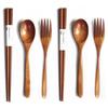 KXLCGYK 6-Piece Wooden Cutlery Set, Includes Spoon, Chopsticks, and Fork. Lightweight, Japanese-Style Dinnerware Set for Soup, Curry, Salad, Commuting