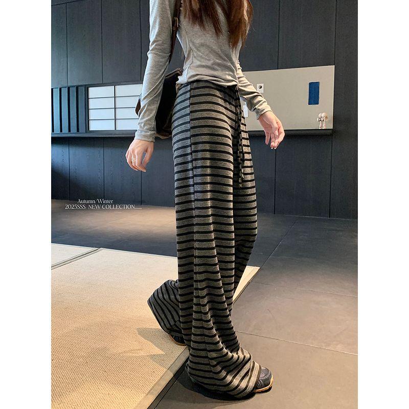 Kumikumi Idle Style Vintage Stripe Draped Casual Pants Female Autumn Loose Slimming and All-Matching Loose Pants Pants