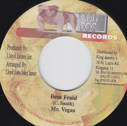 7-дюймовая запись MR. VEGAS Dem Fraid NONE John Dog Record 2001 Ямайка Регги Ска Даб Б/у