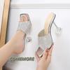 2024 New Silver Crystal Square Toe Women Slippers Summer Sandals Fashion Metal Strange High Heel Party Female Shoes Mules Slides