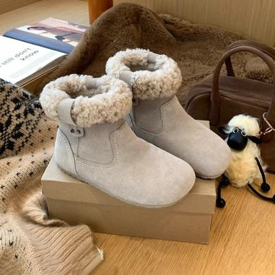 Версия из коровьей кожи~ плюшевые ботинки женские с круглым носком ретро плюшевые короткие ботинки на плоской подошве хлопковая обувь теплые плюшевые зимние ботинки