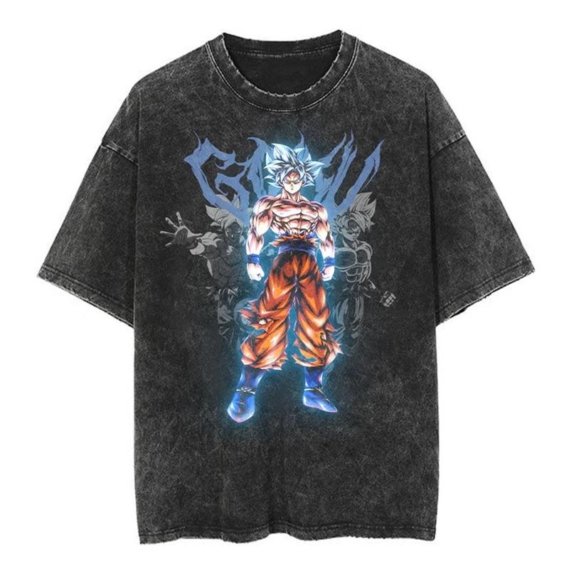 Стирка Do Old Короткий рукав Футболка Японский Классический Dragon Ball Goku Мультфильм Аниме Оверсайз High Street Винтаж Мужчины и Женщины