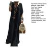 Women Summer Maxi Dress V Neck Horn Sleeves Lace Crochet Patchwork Loose Solid Color Straight Pleated Vintage Soft Breathable Casual Daily Dress