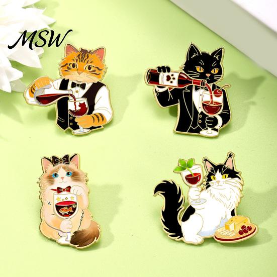 Lightweight Metal Pin Cartoon Red Wine Cat Brooch, Enamel Kitten Lapel Decorative Scarf Pin, Jackets Backpacks Clothes Accessory for Women Men
