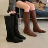 Fashion Bailamos Winter New Brand Women Knight's Boots Fashion Pointed Toe Slip On Knee-high Boots Thin Low Heel Long Boots Shoes