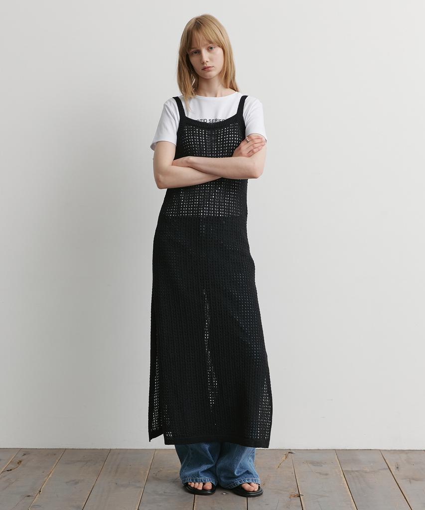 Artid Crochet Linen Long Dress_Black