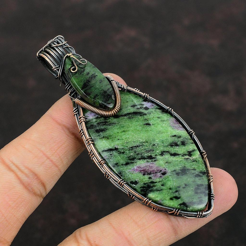 Ruby Zoisite Pendant Copper Wire Wrapped Gemstone Pendant Handmade Pendant Ruby Zoisite Jewelry Wrapped Pendant Copper Jewelry Gift For Her