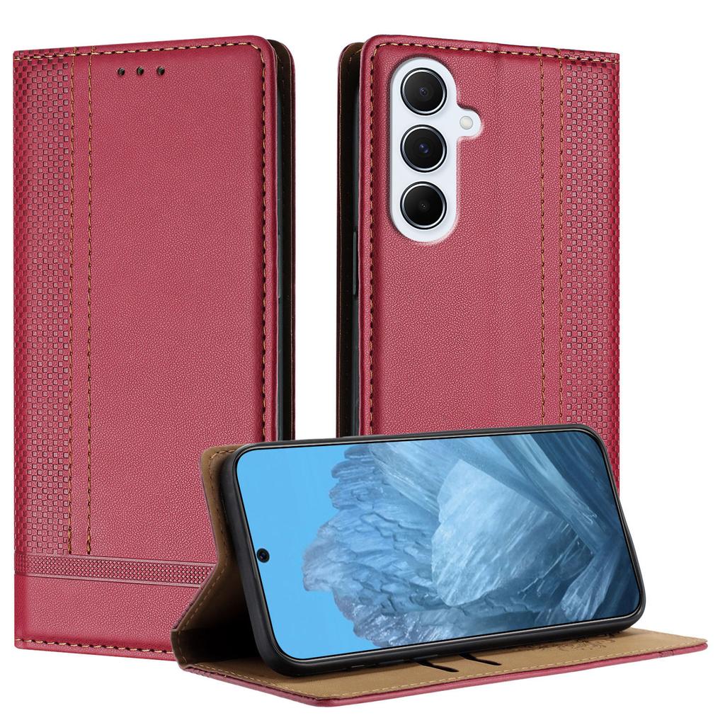 For Samsung Galaxy A26 5G Case L-Shaped Grid Pattern Leather Stand Phone Cover with Card Slots