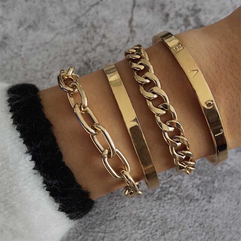 Fashion Jewelry Gold Plated Bangles Double Layer Flower Love Heart Metal Bracelets for Women Gift