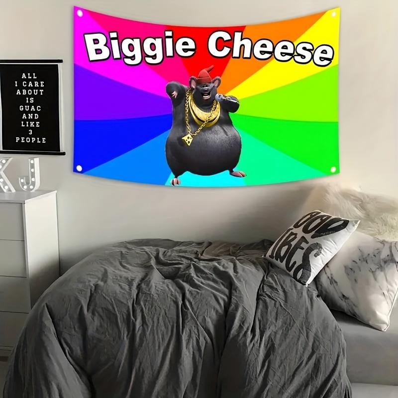 Яркий гобелен с изображением Biggie Cheese, добавляющий яркие краски и оригинальность в современную минималистичную комнату