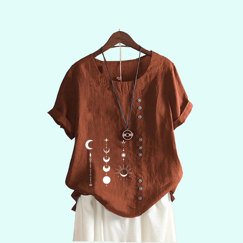 Ladies Plus Size Pullover Loose Shirt Women Casual Round Neck Print Blouses Summer Fashion Short Sleeve T-shirt