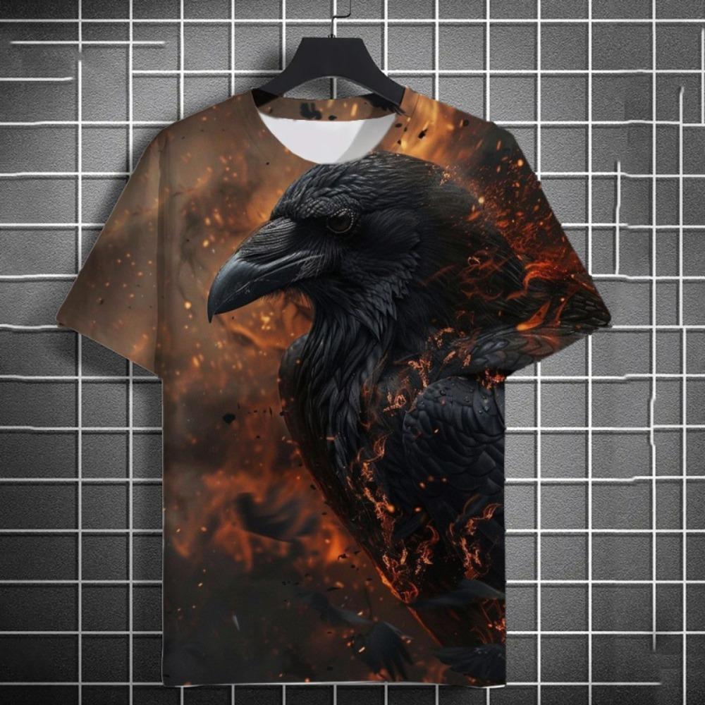 Colorful Crow Graphic T Shirt For Men Cool Animals 3D Printed Tees Summer Fashion Short Sleeve Tops Loose Round Neck T-Shirts