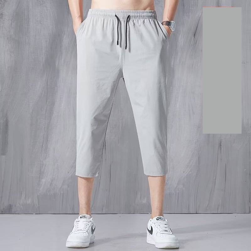 Летние мужские повседневные брюки из ледяного шелка со шнурком для спортивной одежды и подростковой моды