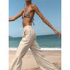 Za2024 Summer New Product Women's Clothes Drawstring Elastic Waist Linen Wide Leg Casual Straight Pants 9929040 401