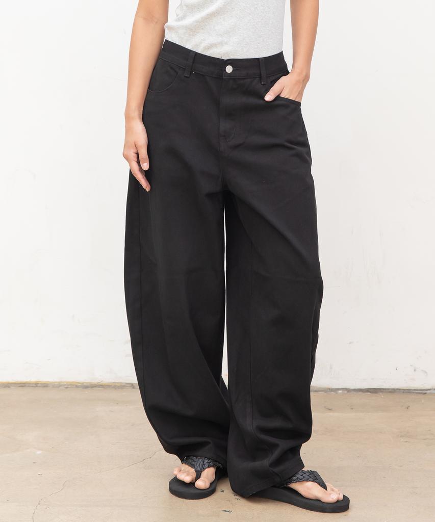 CHAMBROS Curved Balloon Cotton Denim Pants [Black]