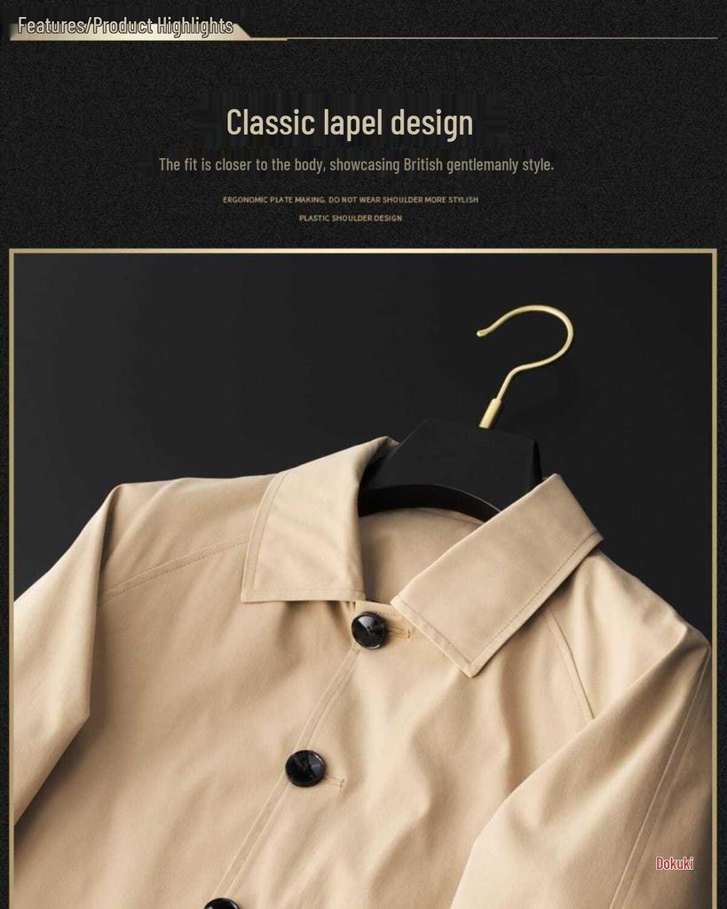 Мужской ветрозащитный плащ средней длины с лацканами: Легкая повседневная куртка свободного кроя для весны и осени