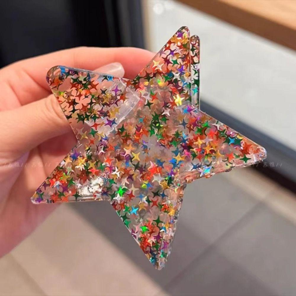 Pink Pentagonal Hair Claw Clip Sweet Cool Hair Crab Summer Headdress  Styling Tool