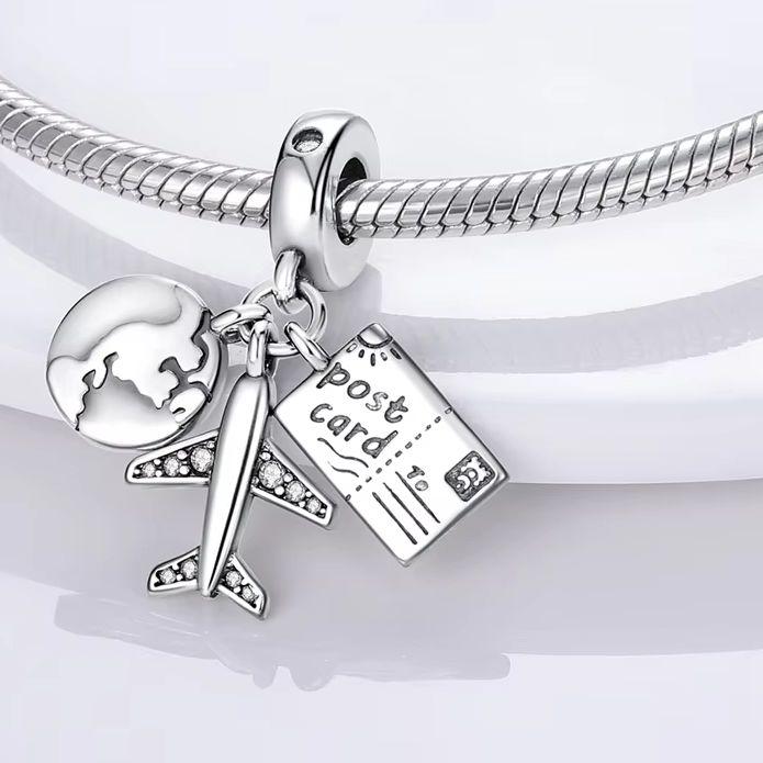 925 Silver Charms Bead Dangle Airplane Luggage Passport Travel Charms Fit Original Charms Bracelet Jewelry Gift