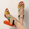 Women's Sandals Large Size Thick Heel Color Matching Ankle Strap High Heel Sandals