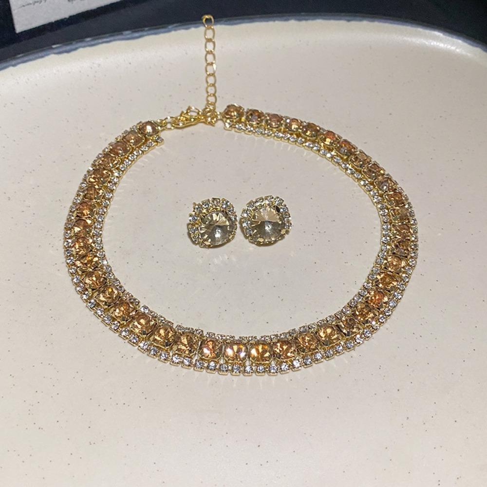 Retro Necklace Earrings Set Handmade Rhinestone Choker Necklace Crystal Necklace Anniversary