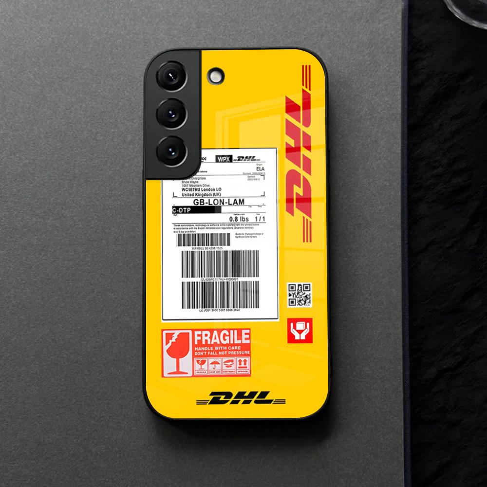 Simple Dhl Express Label Phone Case Glass For Samsung Galaxy S21 S25 S22 S20 S24 S23 Ultra Fe Plus A16 A34 A54 A24 Coque
