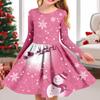 Весеннее повседневное розовое платье принцессы с объемным принтом для девочек и принтом снеговика, круглым вырезом и длинными рукавами, детское платье принцессы на Рождество