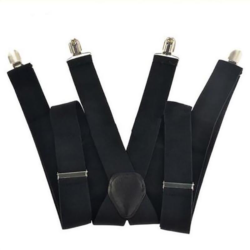 Gentle Men Black Elastic Suspenders Leather Braces X-Back Adjustable Clip-on