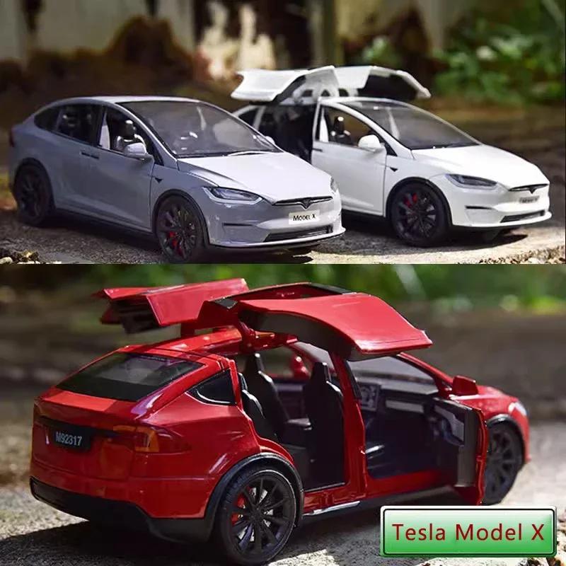AKW1 Новый 1:24 Симуляция Модель автомобиля Tesla X из сплава Звук и свет Инерционная игрушечная машинка Металлическая Электромобиль Коллекция для мальчиков Украшение Подарок