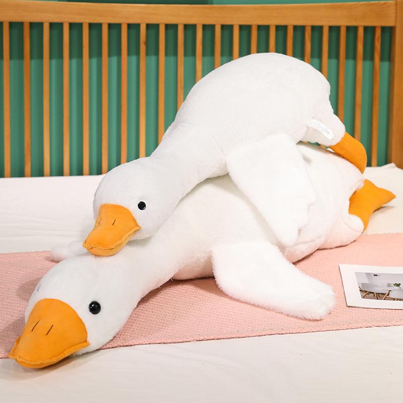 Мягкий лежащий большой белый гусь подушка-игрушка плюшевая игрушка кукла большая кукла-гусь девочка спящая успокаивающая кукла