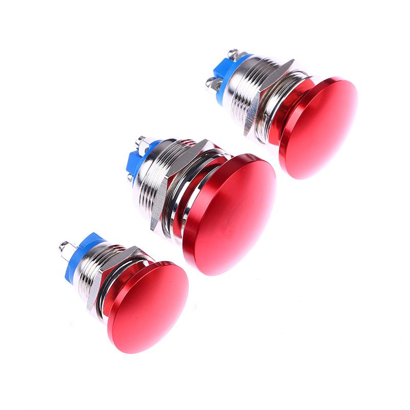 1Pc Waterproof Ip65 Spst (On)-Off 1No 3A 250V With Screw Terminal 16/19/22Mm Momentary Metal Mushroom Head Push Button Switch
